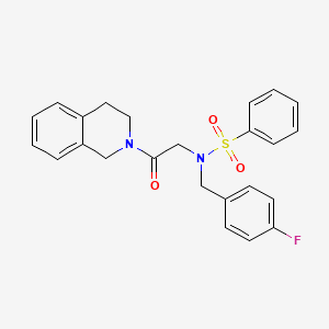 molecular formula C24H23FN2O3S B3643342 N-[2-(3,4-dihydro-1H-isoquinolin-2-yl)-2-oxoethyl]-N-[(4-fluorophenyl)methyl]benzenesulfonamide 