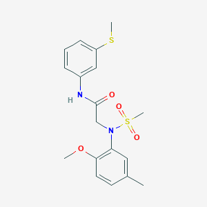 molecular formula C18H22N2O4S2 B3643363 N~2~-(2-methoxy-5-methylphenyl)-N-[3-(methylsulfanyl)phenyl]-N~2~-(methylsulfonyl)glycinamide 