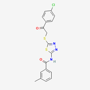 molecular formula C18H14ClN3O2S2 B3644833 N-(5-{[2-(4-chlorophenyl)-2-oxoethyl]sulfanyl}-1,3,4-thiadiazol-2-yl)-3-methylbenzamide 