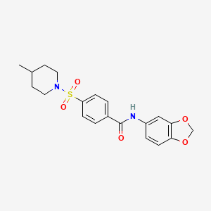 molecular formula C20H22N2O5S B3644989 N-1,3-benzodioxol-5-yl-4-[(4-methyl-1-piperidinyl)sulfonyl]benzamide 
