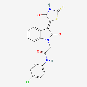 molecular formula C19H12ClN3O3S2 B3645048 N-(4-chlorophenyl)-2-[(3Z)-2-oxo-3-(4-oxo-2-thioxo-1,3-thiazolidin-5-ylidene)-2,3-dihydro-1H-indol-1-yl]acetamide 