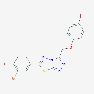 molecular formula C16H9BrF2N4OS B364537 6-(3-Bromo-4-fluorophenyl)-3-[(4-fluorophenoxy)methyl][1,2,4]triazolo[3,4-b][1,3,4]thiadiazole CAS No. 929856-86-0
