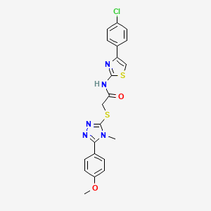 molecular formula C21H18ClN5O2S2 B3645736 N-[4-(4-chlorophenyl)-1,3-thiazol-2-yl]-2-{[5-(4-methoxyphenyl)-4-methyl-4H-1,2,4-triazol-3-yl]sulfanyl}acetamide 