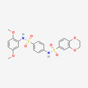 molecular formula C22H22N2O8S2 B3645875 N-{4-[(2,5-dimethoxyphenyl)sulfamoyl]phenyl}-2,3-dihydro-1,4-benzodioxine-6-sulfonamide 