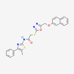 molecular formula C25H20N4O3S2 B3646172 N-(5-methyl-4-phenyl-1,3-thiazol-2-yl)-2-({5-[(naphthalen-2-yloxy)methyl]-1,3,4-oxadiazol-2-yl}sulfanyl)acetamide 