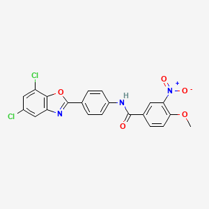 molecular formula C21H13Cl2N3O5 B3646362 N-[4-(5,7-dichloro-1,3-benzoxazol-2-yl)phenyl]-4-methoxy-3-nitrobenzamide 