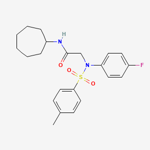 molecular formula C22H27FN2O3S B3646594 N~1~-cycloheptyl-N~2~-(4-fluorophenyl)-N~2~-[(4-methylphenyl)sulfonyl]glycinamide 