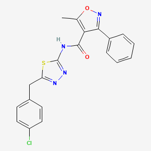 molecular formula C20H15ClN4O2S B3647131 N-{5-[(4-Chlorophenyl)methyl]-1,3,4-thiadiazol-2-YL}-5-methyl-3-phenyl-1,2-oxazole-4-carboxamide 