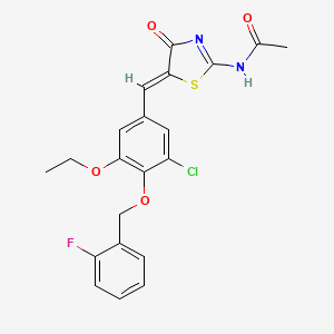molecular formula C21H18ClFN2O4S B3647586 N-[(5Z)-5-{3-chloro-5-ethoxy-4-[(2-fluorobenzyl)oxy]benzylidene}-4-oxo-4,5-dihydro-1,3-thiazol-2-yl]acetamide 