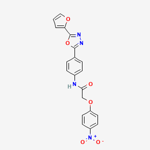 molecular formula C20H14N4O6 B3648328 N-{4-[5-(2-furyl)-1,3,4-oxadiazol-2-yl]phenyl}-2-(4-nitrophenoxy)acetamide 