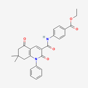 molecular formula C27H26N2O5 B3648406 ETHYL 4-(7,7-DIMETHYL-2,5-DIOXO-1-PHENYL-1,2,5,6,7,8-HEXAHYDROQUINOLINE-3-AMIDO)BENZOATE 