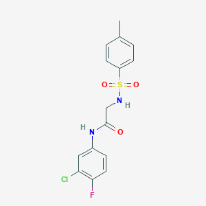 molecular formula C15H14ClFN2O3S B3648780 N-(3-chloro-4-fluorophenyl)-2-[(4-methylphenyl)sulfonylamino]acetamide 