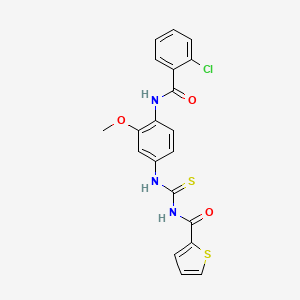 molecular formula C20H16ClN3O3S2 B3649063 N-[({4-[(2-chlorobenzoyl)amino]-3-methoxyphenyl}amino)carbonothioyl]-2-thiophenecarboxamide 