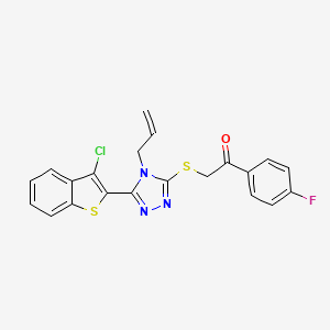 molecular formula C21H15ClFN3OS2 B3649092 2-{[5-(3-chloro-1-benzothiophen-2-yl)-4-(prop-2-en-1-yl)-4H-1,2,4-triazol-3-yl]sulfanyl}-1-(4-fluorophenyl)ethanone 