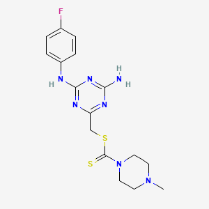 molecular formula C16H20FN7S2 B3649168 {4-amino-6-[(4-fluorophenyl)amino]-1,3,5-triazin-2-yl}methyl 4-methylpiperazine-1-carbodithioate 