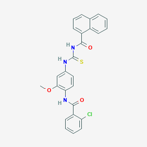 molecular formula C26H20ClN3O3S B3649178 N-[(4-{[(2-chlorophenyl)carbonyl]amino}-3-methoxyphenyl)carbamothioyl]naphthalene-1-carboxamide 