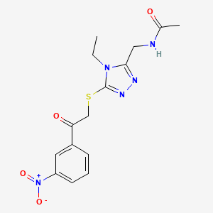 molecular formula C15H17N5O4S B3649287 N-[[4-ethyl-5-[2-(3-nitrophenyl)-2-oxoethyl]sulfanyl-1,2,4-triazol-3-yl]methyl]acetamide 