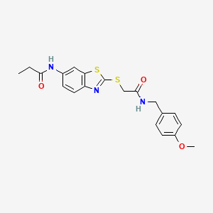 molecular formula C20H21N3O3S2 B3649451 N-[2-({2-[(4-methoxybenzyl)amino]-2-oxoethyl}sulfanyl)-1,3-benzothiazol-6-yl]propanamide 