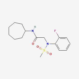 molecular formula C16H23FN2O3S B3650482 N-cycloheptyl-2-(2-fluoro-N-methylsulfonylanilino)acetamide 