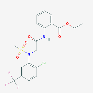 molecular formula C19H18ClF3N2O5S B3650775 ETHYL 2-(2-{N-[2-CHLORO-5-(TRIFLUOROMETHYL)PHENYL]METHANESULFONAMIDO}ACETAMIDO)BENZOATE 