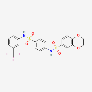 molecular formula C21H17F3N2O6S2 B3651128 N-[4-({[3-(trifluoromethyl)phenyl]amino}sulfonyl)phenyl]-2,3-dihydro-1,4-benzodioxine-6-sulfonamide 