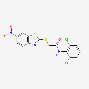 molecular formula C15H9Cl2N3O3S2 B3652817 N-(2,6-dichlorophenyl)-2-[(6-nitro-1,3-benzothiazol-2-yl)sulfanyl]acetamide 