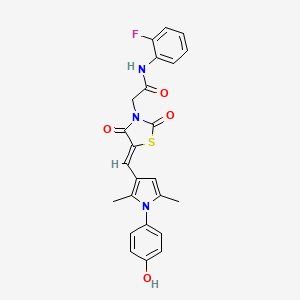 molecular formula C24H20FN3O4S B3652950 N-(2-fluorophenyl)-2-[(5Z)-5-{[1-(4-hydroxyphenyl)-2,5-dimethyl-1H-pyrrol-3-yl]methylidene}-2,4-dioxo-1,3-thiazolidin-3-yl]acetamide 