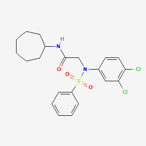 molecular formula C21H24Cl2N2O3S B3653177 N~1~-cycloheptyl-N~2~-(3,4-dichlorophenyl)-N~2~-(phenylsulfonyl)glycinamide 