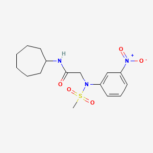 molecular formula C16H23N3O5S B3653285 N-cycloheptyl-N~2~-(methylsulfonyl)-N~2~-(3-nitrophenyl)glycinamide 