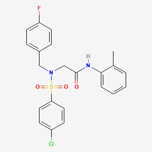 molecular formula C22H20ClFN2O3S B3653518 N~2~-[(4-chlorophenyl)sulfonyl]-N~2~-(4-fluorobenzyl)-N-(2-methylphenyl)glycinamide 