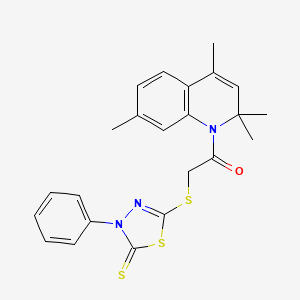 molecular formula C23H23N3OS3 B3653558 2-[(4-phenyl-5-thioxo-4,5-dihydro-1,3,4-thiadiazol-2-yl)sulfanyl]-1-(2,2,4,7-tetramethylquinolin-1(2H)-yl)ethanone 