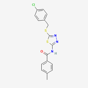 molecular formula C17H14ClN3OS2 B3656765 N-(5-((4-chlorobenzyl)thio)-1,3,4-thiadiazol-2-yl)-4-methylbenzamide 