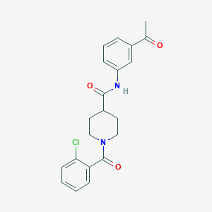 molecular formula C21H21ClN2O3 B3657057 N-(3-acetylphenyl)-1-(2-chlorobenzoyl)piperidine-4-carboxamide 