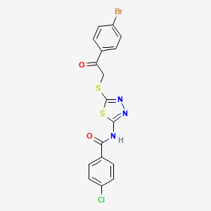 molecular formula C17H11BrClN3O2S2 B3657075 N-[5-[2-(4-bromophenyl)-2-oxoethyl]sulfanyl-1,3,4-thiadiazol-2-yl]-4-chlorobenzamide 