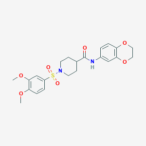 molecular formula C22H26N2O7S B3657086 N-(2,3-DIHYDRO-1,4-BENZODIOXIN-6-YL)-1-(3,4-DIMETHOXYBENZENESULFONYL)PIPERIDINE-4-CARBOXAMIDE 