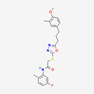 molecular formula C22H24FN3O3S B3657174 N-(5-fluoro-2-methylphenyl)-2-({5-[3-(4-methoxy-3-methylphenyl)propyl]-1,3,4-oxadiazol-2-yl}sulfanyl)acetamide 