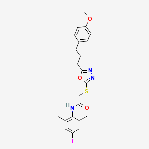 molecular formula C22H24IN3O3S B3657233 N-(4-iodo-2,6-dimethylphenyl)-2-({5-[3-(4-methoxyphenyl)propyl]-1,3,4-oxadiazol-2-yl}sulfanyl)acetamide 