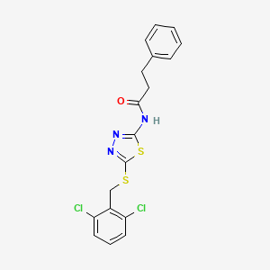 molecular formula C18H15Cl2N3OS2 B3657473 N-{5-[(2,6-dichlorobenzyl)sulfanyl]-1,3,4-thiadiazol-2-yl}-3-phenylpropanamide 
