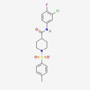 molecular formula C19H20ClFN2O3S B3657557 N-(3-CHLORO-4-FLUOROPHENYL)-1-(4-METHYLBENZENESULFONYL)PIPERIDINE-4-CARBOXAMIDE 