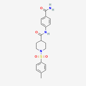 molecular formula C20H23N3O4S B3657981 N-(4-CARBAMOYLPHENYL)-1-(4-METHYLBENZENESULFONYL)PIPERIDINE-4-CARBOXAMIDE 