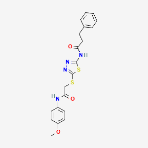 molecular formula C20H20N4O3S2 B3657991 N-[5-({2-[(4-methoxyphenyl)amino]-2-oxoethyl}thio)-1,3,4-thiadiazol-2-yl]-3-phenylpropanamide 