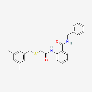 molecular formula C25H26N2O2S B3658264 N-benzyl-2-[[2-[(3,5-dimethylphenyl)methylsulfanyl]acetyl]amino]benzamide 