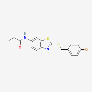 molecular formula C17H15BrN2OS2 B3658265 N-{2-[(4-bromobenzyl)sulfanyl]-1,3-benzothiazol-6-yl}propanamide 