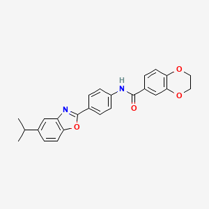 molecular formula C25H22N2O4 B3658812 N-{4-[5-(propan-2-yl)-1,3-benzoxazol-2-yl]phenyl}-2,3-dihydro-1,4-benzodioxine-6-carboxamide 