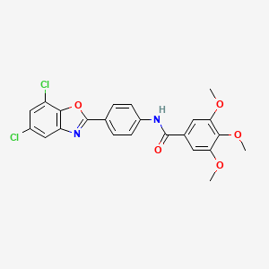 molecular formula C23H18Cl2N2O5 B3658956 N-[4-(5,7-dichloro-1,3-benzoxazol-2-yl)phenyl]-3,4,5-trimethoxybenzamide 