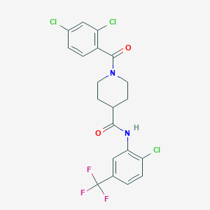 molecular formula C20H16Cl3F3N2O2 B3659228 N-[2-chloro-5-(trifluoromethyl)phenyl]-1-(2,4-dichlorobenzoyl)piperidine-4-carboxamide 