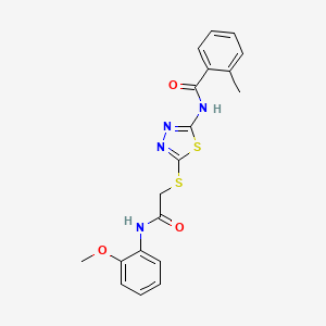 molecular formula C19H18N4O3S2 B3659395 N-[5-({2-[(2-methoxyphenyl)amino]-2-oxoethyl}thio)-1,3,4-thiadiazol-2-yl]-2-methylbenzamide 