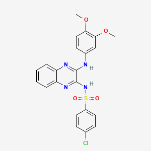 molecular formula C22H19ClN4O4S B3659576 4-chloro-N-[3-(3,4-dimethoxyanilino)quinoxalin-2-yl]benzenesulfonamide 