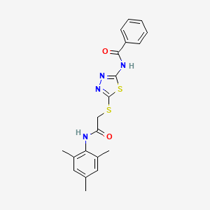 molecular formula C20H20N4O2S2 B3659593 N-(5-{[2-(mesitylamino)-2-oxoethyl]thio}-1,3,4-thiadiazol-2-yl)benzamide 