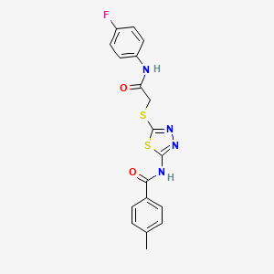 molecular formula C18H15FN4O2S2 B3660124 N-[5-({2-[(4-fluorophenyl)amino]-2-oxoethyl}thio)-1,3,4-thiadiazol-2-yl]-4-methylbenzamide 